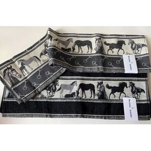 Hand- en Theedoek - Paarden - Zwart
